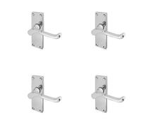 Loops 4 Pack Elegant Victorian Scroll Door Handle With Short Latch In Polished Chrome Finish - Interior Lever On Backplate