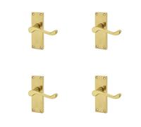 Loops 4 Pack Elegant Victorian Scroll Door Handle With Short Latchset In Polished Brass - Interior Lever On Backplate