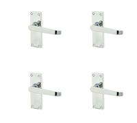 Loops 4 Pack Elegant Victorian Straight Door Handle With Polished Chrome Finish Interior Lever On Backplate