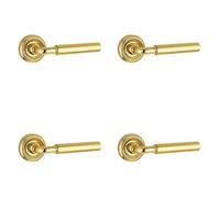 Loops 4 Pack Elise Polished Brass Door Handle On Rose - Modern Design - Interior Handle