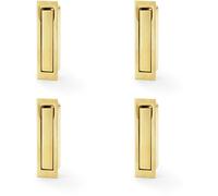 Loops 4 PACK - Flush Sliding Pocket Door Pull Handle - Satin Brass 70mm x 19mm Finger Edge