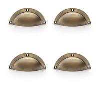 Loops 4 Pack - Half Moon Cup Handle - Antique Brass 86mm Centres Solid Brass Shaker Drawer Pull