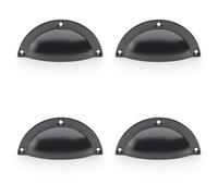 Loops 4 Pack - Half Moon Cup Handle - Matt Black - 86mm Centres Solid Brass Shaker Drawer Pull