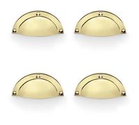 Loops 4 Pack - Half Moon Cup Handle Polished Brass 86mm Centres Solid Brass Shaker Drawer Pull