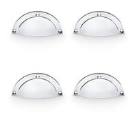 Loops 4 Pack - Half Moon Cup Handle Polished Chrome 86mm Centres Solid Brass Shaker Drawer Pull