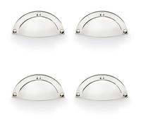 Loops 4 Pack - Half Moon Cup Handle Polished Nickel 86mm Centres Solid Brass Shaker Drawer Pull
