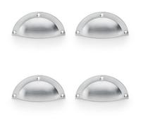 Loops 4 Pack - Half Moon Cup Handle - Satin Chrome 86mm Centres Solid Brass Shaker Drawer Pull
