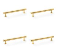 Loops 4 Pack - Hammered T Bar Pull Handle - Satin Brass - 160mm Centres Solid Brass Drawer