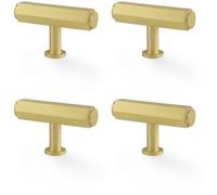 Loops 4 Pack - Industrial Hex T Bar Cabinet Door Knob - 55mm X 38mm - Satin Brass Pull Handle