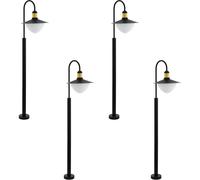 Loops 4 PACK IP44 Outdoor Bollard Light Black & Gold Curved Arm Post 1x 60W E27 Loops Black