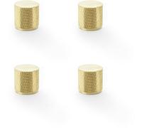 Loops 4 Pack - Knurled Cylinder Cupboard Door Knob - 20mm X 20mm - Satin Brass Pull Handle