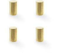 Loops 4 Pack - Knurled Cylinder Cupboard Door Knob - 20mm X 35mm - Satin Brass Pull Handle