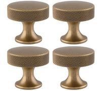 Loops 4 Pack - Knurled Flared Stem Cabinet Door Knob - 38mm Antique Brass Cupboard Pull Handle