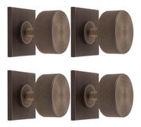 Loops 4 Pack - Knurled Radio Cabinet Door Knob & Matching Backplate - Antique Brass 40 X 40mm