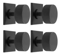 Loops 4 Pack - Knurled Radio Cabinet Door Knob & Matching Backplate - Matt Black 40 X 40mm