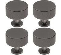 Loops 4 Pack - Knurled Radio Cupboard Door Knob - 35mm Diameter Anthracite Grey Cabinet Handle