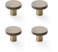 Loops 4 Pack - Knurled Round Radio Cupboard Door Knob - 38mm Diameter Antique Brass Pull Handle
