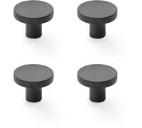 Loops 4 Pack - Knurled Round Radio Cupboard Door Knob - 38mm Diameter Matt Black Pull Handle