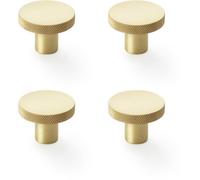 Loops 4 Pack - Knurled Round Radio Cupboard Door Knob - 38mm Diameter Satin Brass Pull Handle