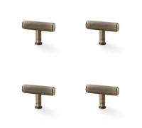 Loops 4 Pack - Knurled T Bar Cupboard Door Knob - 55mm X 38mm - Antique Brass Unit Pull Handle