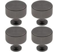 Loops 4 Pack - Lined Reeded Radio Door Knob - 35mm - Anthracite Grey Round Cabinet Pull Handle