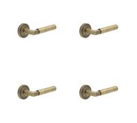 Loops 4 Pack Luxurious Antique Brass Door Handle On Stepped Rose - Solid Brass Interior Handle