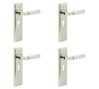 Loops 4 Pack Luxurious Euro Backplate Door Handle In Polished Nickel - Solid Brass Interior Lever