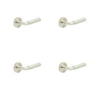 Loops 4 Pack Luxurious Satin Nickel Door Handle With Knurled Rose Design - Solid Brass Interior Handle