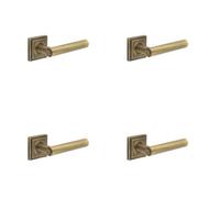 Loops 4 Pack Luxurious Square Stepped Antique Brass Door Handle For Any Home - Solid Brass Interior Handle