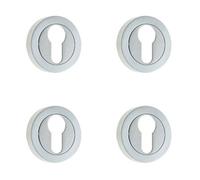 Loops 4 Pack Luxury Designer Euro Profile Escutcheons With 50mm Round Rose In Satin Chrome Finish - Key Hole Cover