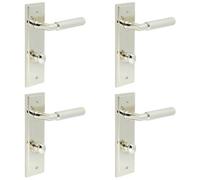 Loops 4 Pack Luxury Polished Nickel Bathroom Door Handle With Backplate And Turn Release - Solid Brass Interior Handle