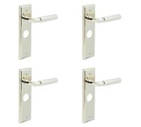 Loops 4 Pack Luxury Polished Nickel Bathroom Door Handle With Backplate - Solid Brass Interior Handle