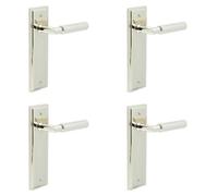 Loops 4 Pack Luxury Polished Nickel Door Handle Latch With Versatile Backplate Options - Solid Brass Interior Handle
