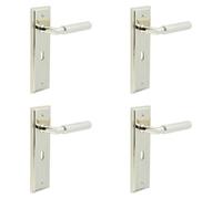 Loops 4 Pack Luxury Polished Nickel Door Handle Lock Backplate With Versatile Mounting Options - Solid Brass Interior Handle