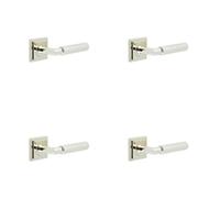 Loops 4 Pack Luxury Polished Nickel Door Handle On Square Stepped Rose - Solid Brass Interior Handle