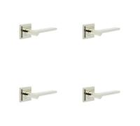 Loops 4 Pack Luxury Polished Nickel Door Handle With Square Stepped Rose - Solid Brass Interior Handle