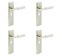 Loops 4 Pack Luxury Polished Nickel Euro Backplate Door Handle With Knurled Detail - Solid Brass Interior Handle