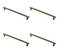 Loops 4 Pack - Luxury T Bar Knurled Pull Handle - 450mm Antique Brass - Kitchen Door Cabinet