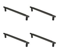 Loops 4 Pack - Luxury T Bar Knurled Pull Handle - 450mm Matt Black - Kitchen Door Cabinet