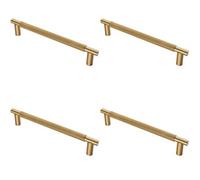 Loops 4 Pack - Luxury T Bar Knurled Pull Handle - 450mm Satin Brass - Kitchen Door Cabinet