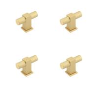 Loops 4 Pack Modern T Bar Cupboard Knob In Satin Brass For Stylish Decor - Kitchen Cabinet Knob