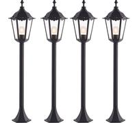 4 Pack Outdoor Lamp Post Lantern Bollard Light Matt Black & Glass 1M Tall Led