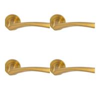 Loops 4 Pack - Pair Angular Design Door Handle On Round Rose Concealed Fix Satin Brass Pvd