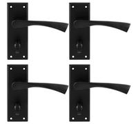 Loops 4 Pack - Pair Angular Lever On Bathroom Backplate Door Handle 150 X 50mm Matt Black