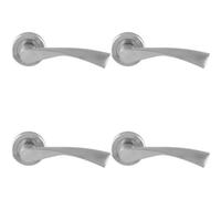 Loops 4 Pack - Pair Angular Twisted Door Handle On Round Rose Concealed Fix Satin Chrome