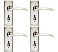 Loops 4 Pack - Pair Arched Lever On Bathroom Backplate Door Handle 150 X 50mm Polished Nickel