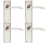 Loops 4 Pack - Pair Arched Lever On Latch Backplate Door Handle 150 X 50mm Polished Nickel