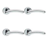 Loops 4 Pack - Pair Arched Round Bar Door Handle On Concealed Fix Round Rose Polished Chrome