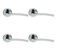Loops 4 Pack - Pair Arched Slim Bar Door Handle On Round Rose Polished & Satin Chrome