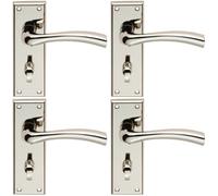 Loops 4 Pack - Pair Chunky Curved Bathroom Door Handle Backplate 150X50mm Polished Nickel